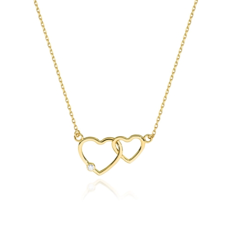 Przejdź do produktu Naszyjnik z żółtego złota z diamentem 0,0145ct dwa serca The Diamonds