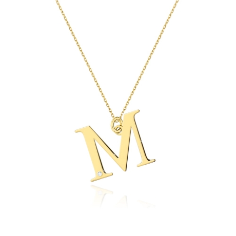 Przejdź do produktu Naszyjnik z żółtego złota z diamentem 0,005ct mała literka M The Diamonds