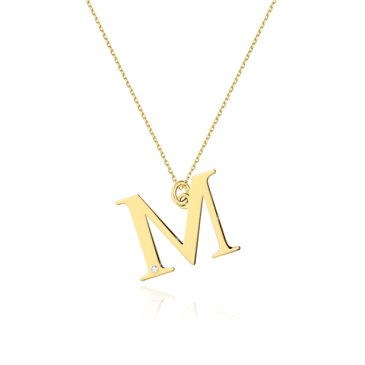 Naszyjnik z żółtego złota z diamentem 0,005ct mała literka M The Diamonds BC-69-mała-M