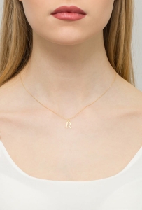 Naszyjnik z żółtego złota z diamentem 0,005ct mała literka R The Diamonds BC-69-mała-R