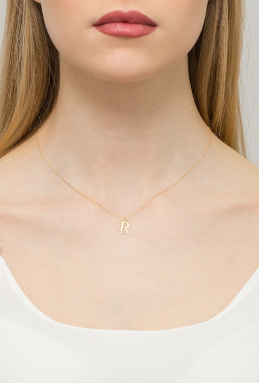 Naszyjnik z żółtego złota z diamentem 0,005ct mała literka R The Diamonds BC-69-mała-R