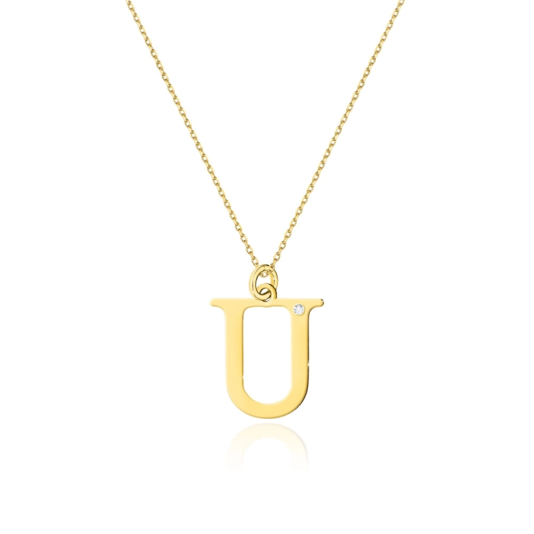 Naszyjnik z żółtego złota z diamentem 0,005ct mała literka U The Diamonds BC-69-mała-U