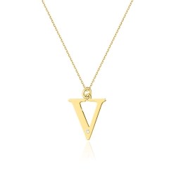 Naszyjnik z żółtego złota z diamentem 0,005ct mała literka V The Diamonds BC-69-mała-V