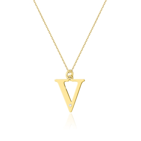 Przejdź do produktu Naszyjnik z żółtego złota z diamentem 0,005ct mała literka V The Diamonds 