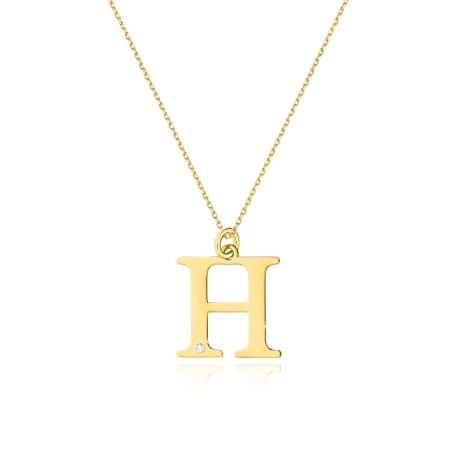 Przejdź do produktu Naszyjnik z żółtego złota z diamentem 0,005ct duża litera H The Diamonds