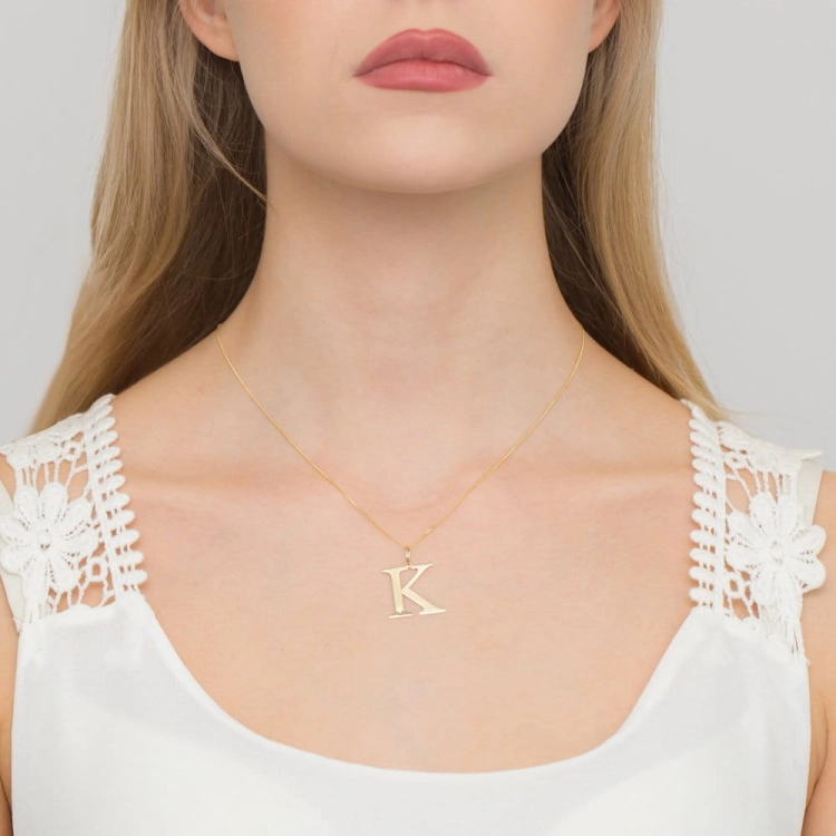 Naszyjnik z żółtego złota z diamentem 0,005ct duża litera K The Diamonds CB-70-K