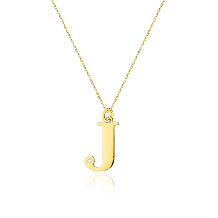 Naszyjnik z żółtego złota z diamentem 0,005ct duża litera J The Diamonds BC-70-J