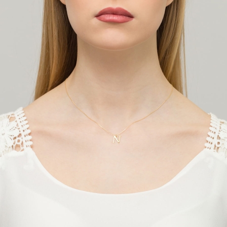 Przejdź do produktu Naszyjnik z żółtego złota z diamentem 0,005ct duża litera N The Diamonds 