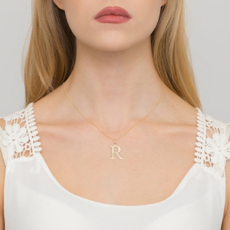 Przejdź do produktu Naszyjnik z żółtego złota z diamentem 0,005ct duża litera R The Diamonds