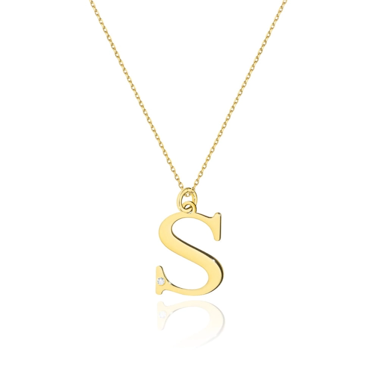 Naszyjnik z żółtego złota z diamentem 0,005ct duża litera S The Diamonds BC-70-S