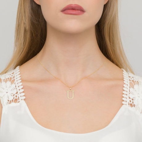 Przejdź do produktu Naszyjnik z żółtego złota z diamentem 0,005ct duża litera U The Diamonds