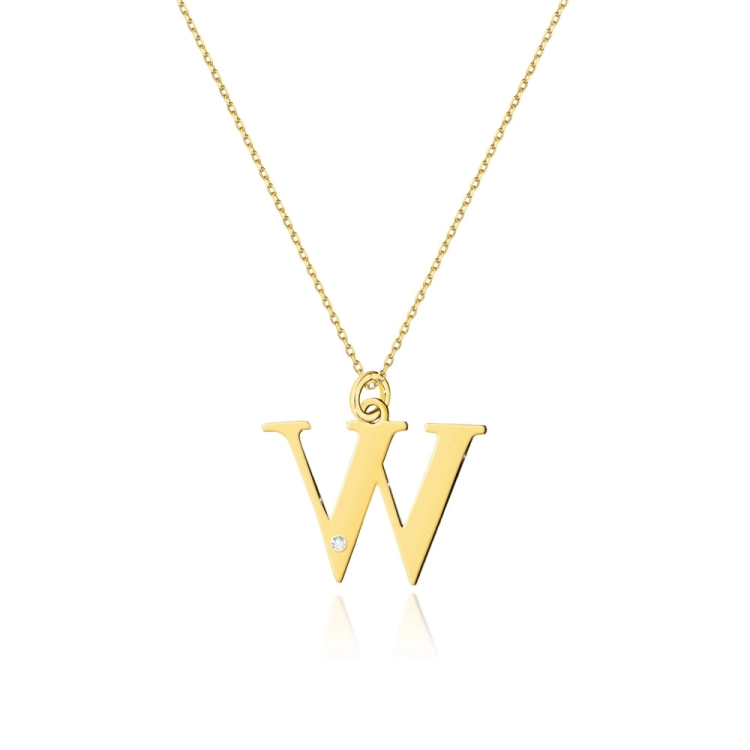 Naszyjnik z żółtego złota z diamentem 0,005ct duża litera W The Diamonds BC-70-W