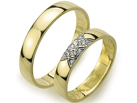 Obrączki ślubne z żółtego złota półokrągłe z cyrkoniami 4mm Always A019
