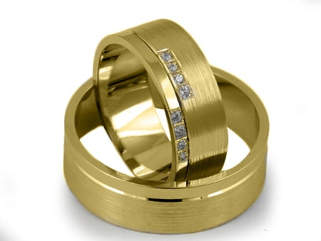 Obrączki ślubne z żółtego złota płaskie z cyrkoniami 7mm Estetic E187