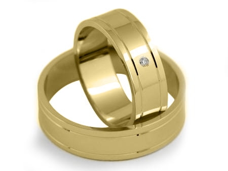 Przejdź do produktu Obrączki ślubne z żółtego złota płaskie z cyrkonią 6mm Estetic