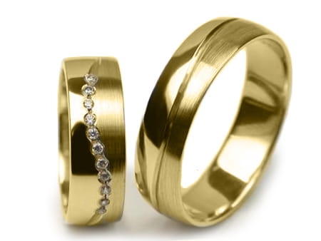 Obrączki ślubne z żółtego złota półokrągłe z cyrkoniami 6mm Estetic E297