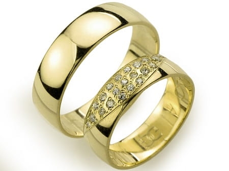 Obrączki ślubne z żółtego złota półokrągłe z cyrkoniami 6mm Always A046