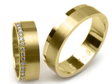 Przejdź do produktu Obrączki ślubne z żółtego złota płaskie z cyrkoniami 6mm Estetic