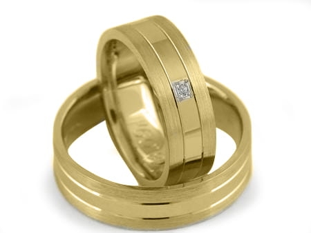 Obrączki ślubne z żółtego złota płaskie z cyrkonią 6mm Estetic  E234