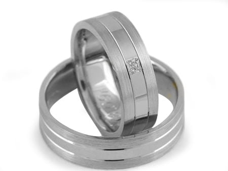 Obrączki ślubne z białego złota płaskie z cyrkonią 6mm Estetic  E234-b