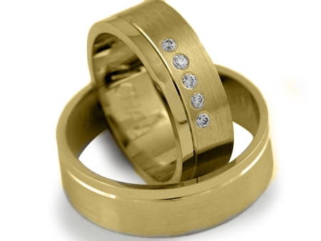 Przejdź do produktu Obrączki ślubne z żółtego złota płaskie z cyrkoniami 6mm Estetic