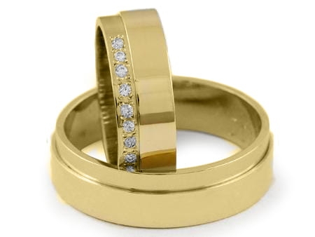 Przejdź do produktu Obrączki ślubne z żółtego złota płaskie z cyrkoniami 6mm Estetic