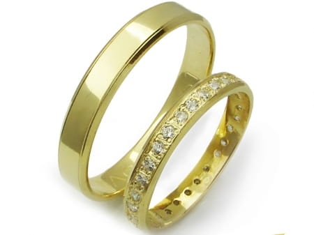 Obrączki ślubne z żółtego złota płaskie z cyrkoniami dookoła Always A061