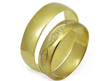 Obrączki ślubne z żółtego złota półokrągłe z cyrkoniami 5mm Always A063