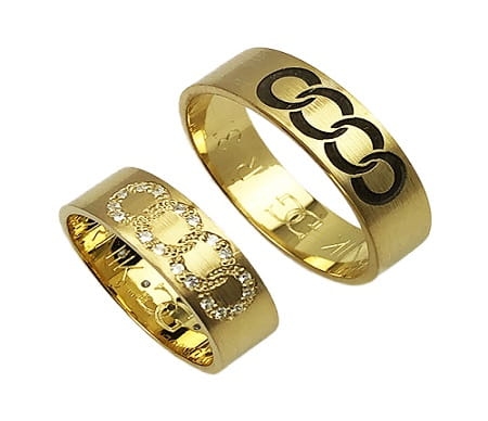 Obrączki ślubne z żółtego złota płaskie z cyrkoniami 6mm Remember R031