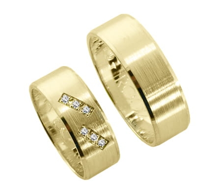 Obrączki ślubne z żółtego złota płaskie z cyrkoniami 7mm Remember R002