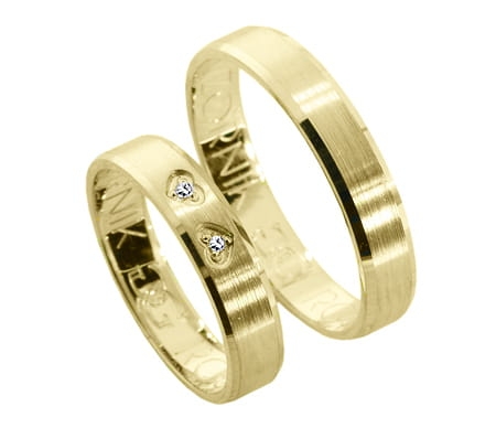 Obrączki ślubne z żółtego złota płaskie z cyrkoniami 4mm Remember R005