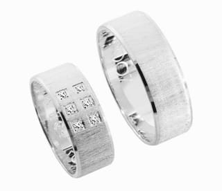 Obrączki ślubne z białego złota płaskie z cyrkoniami 7mm Remember R007-b