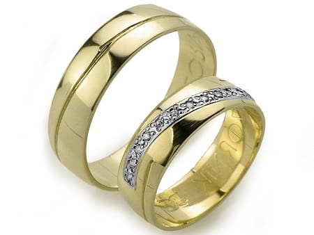 Obrączki ślubne z żółtego złota półokrągłe z cyrkoniami 6mm Always A003