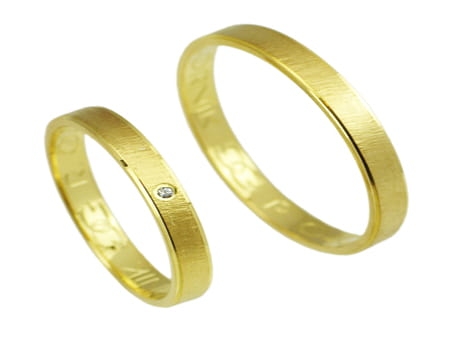 Obrączki ślubne z żółtego złota płaskie z cyrkonią 3mm Remember R040