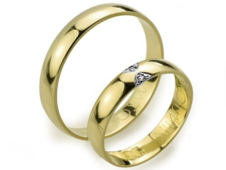 Obrączki ślubne z żółtego złota półokrągłe z cyrkoniami 4mm Always A005