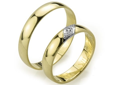 Obrączki ślubne z żółtego złota półokrągłe z cyrkonią 4mm Always A006