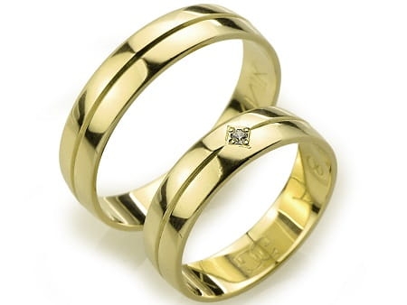 Obrączki ślubne z żółtego złota półokrągłe z cyrkonią 5mm Always A008