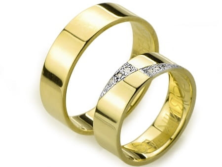 Obrączki ślubne z żółtego złota płaskie z cyrkoniami 6mm Always A011