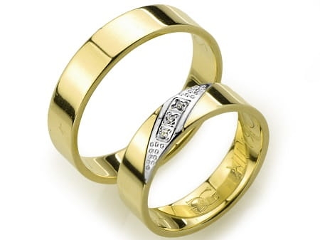 Obrączki ślubne z żółtego złota płaskie z cyrkoniami 5mm Always A012