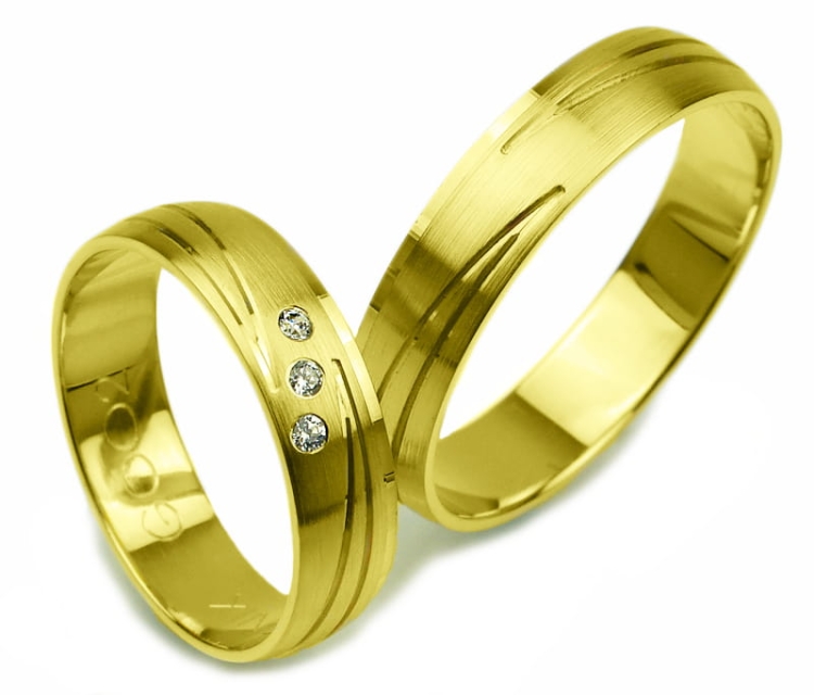 Obrączki ślubne z żółtego złota półokrągłe z cyrkoniami 5mm Glamour G002