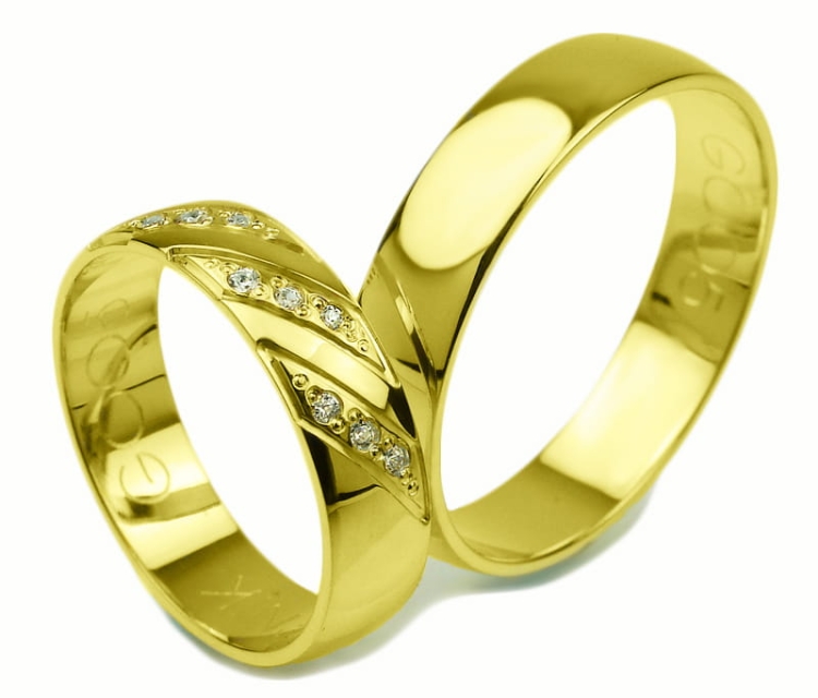 Obrączki ślubne z żółtego złota półokrągłe z cyrkoniami 5mm Glamour G005