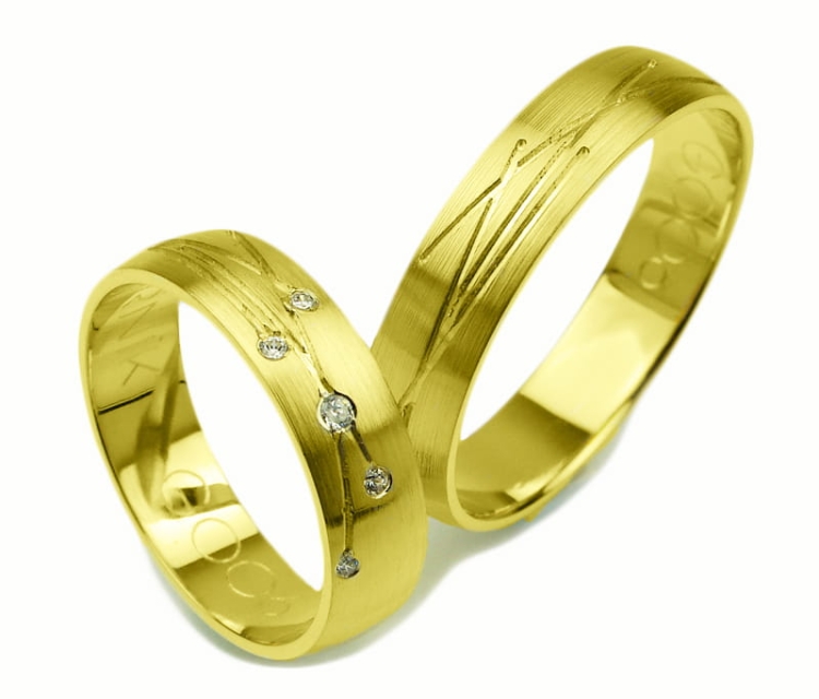 Obrączki ślubne z żółtego złota półokrągłe z cyrkoniami 5mm Glamour G006