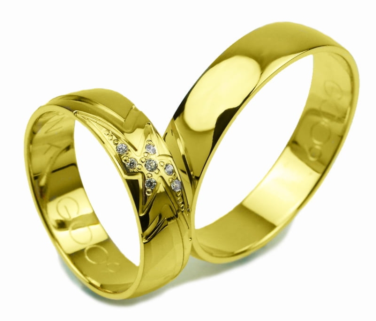 Obrączki ślubne z żółtego złota półokrągłe z cyrkoniami 5mm Glamour G009