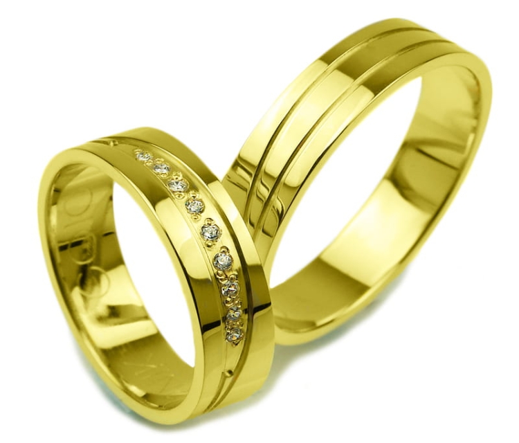 Obrączki ślubne z żółtego złota płaskie z cyrkoniami 5mm Glamour G010