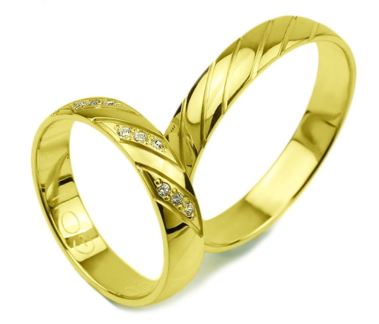 Obrączki ślubne z żółtego złota półokrągłe z cyrkoniami 4mm Glamour G011