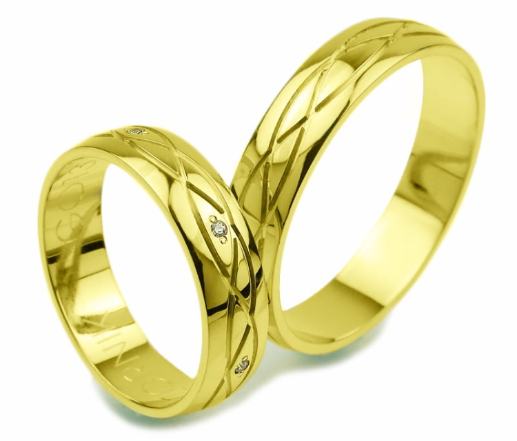 Obrączki ślubne z żółtego złota półokrągłe z cyrkoniami 5mm Glamour G013