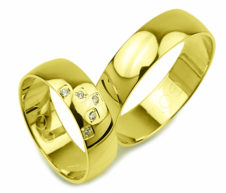 Obrączki ślubne z żółtego złota półokrągłe z cyrkoniami 6mm Glamour G014