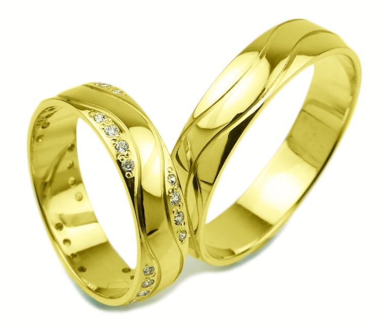 Obrączki ślubne z żółtego złota półokrągłe z cyrkoniami 5mm Glamour G020