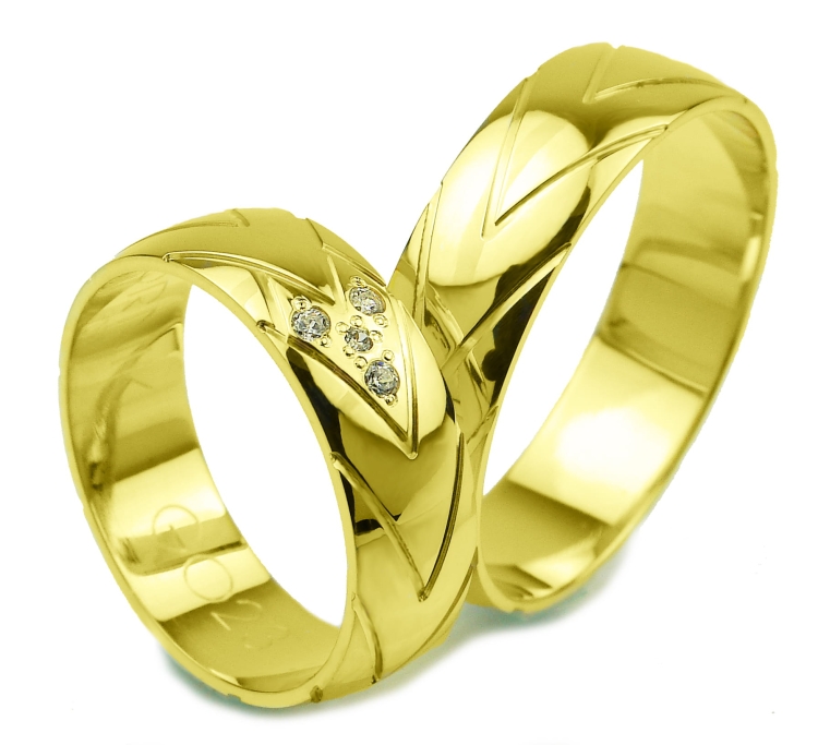 Obrączki ślubne z żółtego złota półokrągłe z cyrkoniami 6mm Glamour G023
