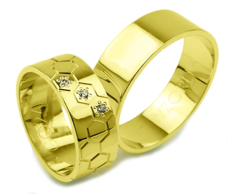 Obrączki ślubne z żółtego złota płaskie z cyrkoniami 7mm Glamour G024